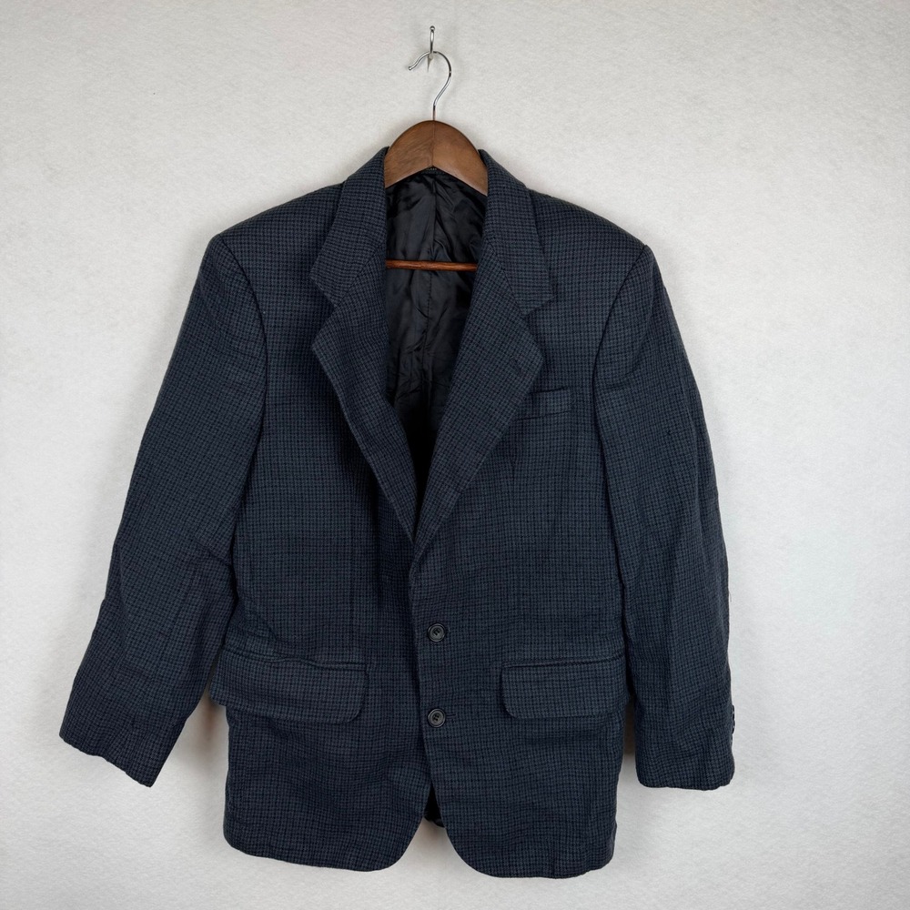 Oscar de la Renta Blazer Mens 42R Blue Houndstooth Sport Coat Vintage Academic